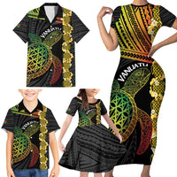 Vanuatu Sand Drawing Turtle Family Matching Short Sleeve Bodycon Dress and Hawaiian Shirt Happy Independence Day LT14 - Polynesian Pride