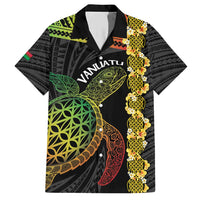 Vanuatu Sand Drawing Turtle Family Matching Short Sleeve Bodycon Dress and Hawaiian Shirt Happy Independence Day LT14 Dad's Shirt - Short Sleeve Black - Polynesian Pride