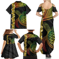 Vanuatu Sand Drawing Turtle Family Matching Summer Maxi Dress and Hawaiian Shirt Happy Independence Day