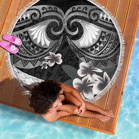 Black Polynesia Beach Blanket Tribal Pattern Tropical Frangipani