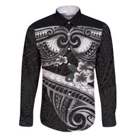 Black Polynesia Family Matching Off Shoulder Short Dress and Hawaiian Shirt Tribal Pattern Tropical Frangipani