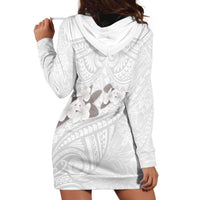 White Polynesia Hoodie Dress Tribal Pattern Tropical Frangipani
