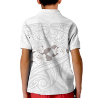 White Polynesia Kid Polo Shirt Tribal Pattern Tropical Frangipani