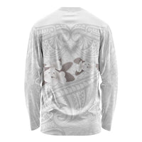 White Polynesia Long Sleeve Shirt Tribal Pattern Tropical Frangipani