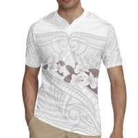 White Polynesia Rugby Jersey Tribal Pattern Tropical Frangipani
