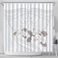 White Polynesia Shower Curtain Tribal Pattern Tropical Frangipani