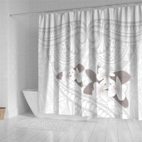 White Polynesia Shower Curtain Tribal Pattern Tropical Frangipani