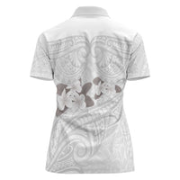 White Polynesia Women Polo Shirt Tribal Pattern Tropical Frangipani