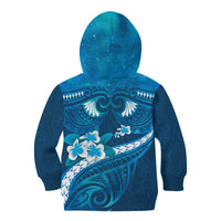 Blue Polynesia Kid Hoodie Tribal Pattern Tropical Frangipani