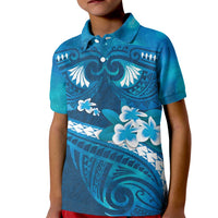 Blue Polynesia Kid Polo Shirt Tribal Pattern Tropical Frangipani