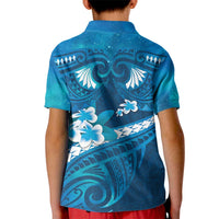 Blue Polynesia Kid Polo Shirt Tribal Pattern Tropical Frangipani