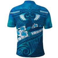 Blue Polynesia Polo Shirt Tribal Pattern Tropical Frangipani