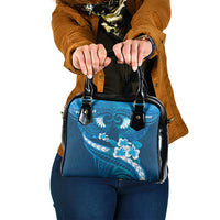 Blue Polynesia Shoulder Handbag Tribal Pattern Tropical Frangipani