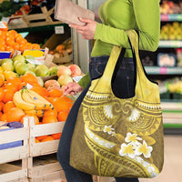 Gold Polynesia Grocery Bag Tribal Pattern Tropical Frangipani