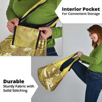 Gold Polynesia Grocery Bag Tribal Pattern Tropical Frangipani