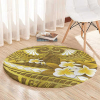 Gold Polynesia Round Carpet Tribal Pattern Tropical Frangipani