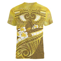 Gold Polynesia Women V-Neck T-Shirt Tribal Pattern Tropical Frangipani