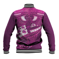 Pink Polynesia Baseball Jacket Tribal Pattern Tropical Frangipani