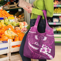 Pink Polynesia Grocery Bag Tribal Pattern Tropical Frangipani