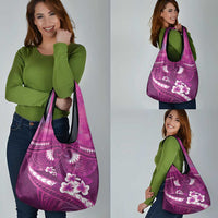 Pink Polynesia Grocery Bag Tribal Pattern Tropical Frangipani