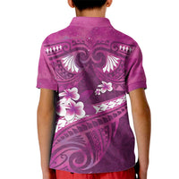 Pink Polynesia Kid Polo Shirt Tribal Pattern Tropical Frangipani