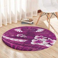 Pink Polynesia Round Carpet Tribal Pattern Tropical Frangipani