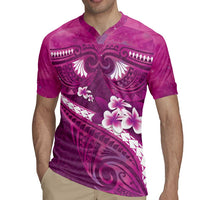 Pink Polynesia Rugby Jersey Tribal Pattern Tropical Frangipani