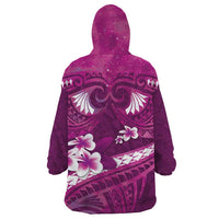 Pink Polynesia Wearable Blanket Hoodie Tribal Pattern Tropical Frangipani
