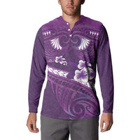 Purple Polynesia Button Sweatshirt Tribal Pattern Tropical Frangipani