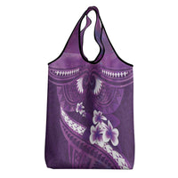 Purple Polynesia Grocery Bag Tribal Pattern Tropical Frangipani