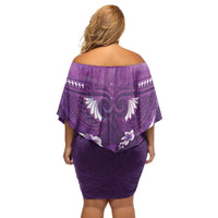 Purple Polynesia Off Shoulder Short Dress Tribal Pattern Tropical Frangipani