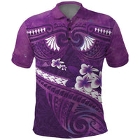 Purple Polynesia Polo Shirt Tribal Pattern Tropical Frangipani