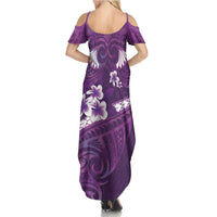 Purple Polynesia Summer Maxi Dress Tribal Pattern Tropical Frangipani