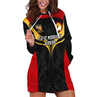 Papua New Guinea Rugby Hoodie Dress Port Moresby Vipers PNG Polynesian Pattern LT14 Black - Polynesian Pride