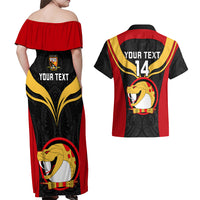 Custom Papua New Guinea Rugby Couples Matching Off Shoulder Maxi Dress and Hawaiian Shirt Port Moresby Vipers PNG Polynesian Pattern LT14 - Polynesian Pride