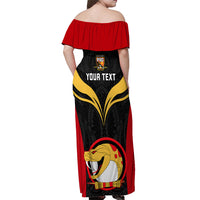 Custom Papua New Guinea Rugby Off Shoulder Maxi Dress Port Moresby Vipers PNG Polynesian Pattern LT14 - Polynesian Pride