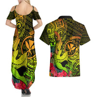 Hawaii Couples Matching Summer Maxi Dress and Hawaiian Shirt Kanaka Map With Polynesian Shark Tattoo Reggae Unique LT14 - Polynesian Pride
