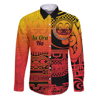 Personalised Ia Ora Na Marquesas Islands Family Matching Puletasi and Hawaiian Shirt Mata Tiki Marquesan Tattoo LT14 Dad's Shirt - Long Sleeve Red - Polynesian Pride