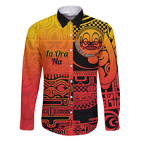 Personalised Ia Ora Na Marquesas Islands Family Matching Tank Maxi Dress and Hawaiian Shirt Mata Tiki Marquesan Tattoo LT14 Dad's Shirt - Long Sleeve Red - Polynesian Pride