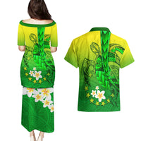 Kia Orana Cook Islands Couples Matching Puletasi and Hawaiian Shirt Kuki Airani Tattoo Pattern With Sea Turtle LT14 - Polynesian Pride