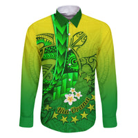 Kia Orana Cook Islands Family Matching Puletasi and Hawaiian Shirt Kuki Airani Tattoo Pattern With Sea Turtle LT14 Dad's Shirt - Long Sleeve Green - Polynesian Pride