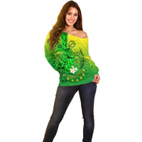 Kia Orana Cook Islands Off Shoulder Sweater Kuki Airani Tattoo Pattern With Sea Turtle LT14 - Polynesian Pride