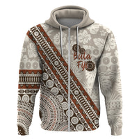 Bula Fiji Hoodie Fijian Masi Tapa Cloth Vintage Vibes LT14 Zip Hoodie Beige - Polynesian Pride