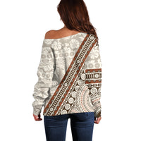 Bula Fiji Off Shoulder Sweater Fijian Masi Tapa Cloth Vintage Vibes LT14 - Polynesian Pride