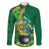 St Patrick's Day Hawaii Family Matching Summer Maxi Dress and Hawaiian Shirt Hauoli Maoli Funny Shaka Leprechaun LT14 Dad's Shirt - Long Sleeve Green - Polynesian Pride