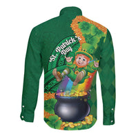 St Patrick's Day Hawaii Long Sleeve Button Shirt Hauoli Maoli Funny Shaka Leprechaun