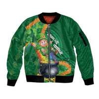 St Patrick's Day Hawaii Sleeve Zip Bomber Jacket Hauoli Maoli Funny Shaka Leprechaun