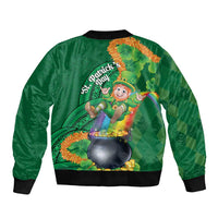 St Patrick's Day Hawaii Sleeve Zip Bomber Jacket Hauoli Maoli Funny Shaka Leprechaun