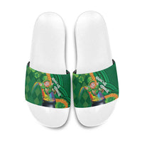 St Patrick's Day Hawaii Slide Sandals Hauoli Maoli Funny Shaka Leprechaun