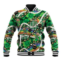 St Patrick's Day Palaka Hawaii Baseball Jacket Kukui Nut Pikake Lei Shamrock Dabbing Leprechaun